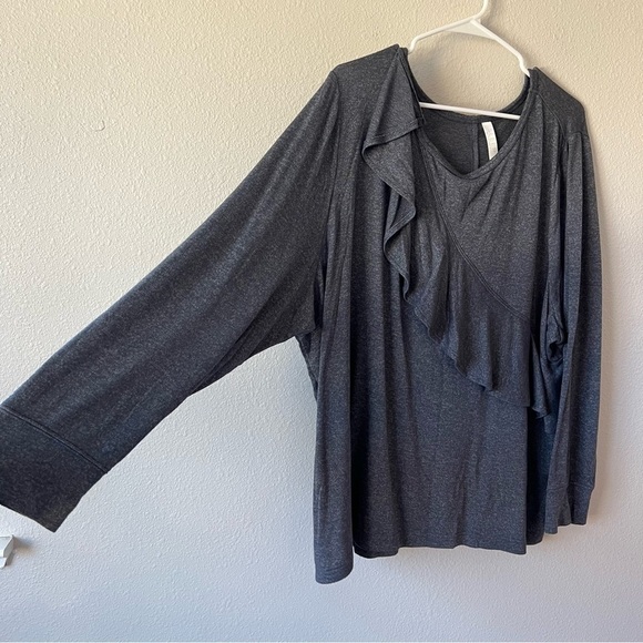 Sleep by Cacique Lane Bryant Dark Gray Long Sleeve Ruffle Top- Size 22/24 - Picture 4 of 6